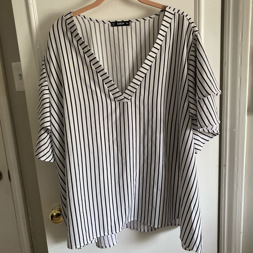 Black and white striped blouse